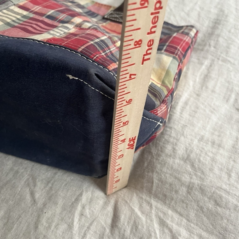 Vintage L.L. Bean Plaid Patchwork Leather Handle Tote Canvas - Picture 9 of 9